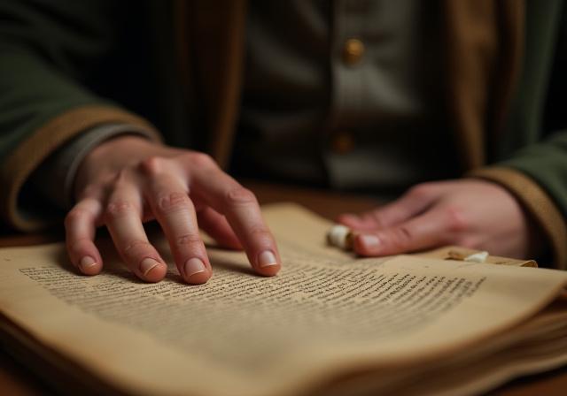 Historien étudiant un manuscrit ancien